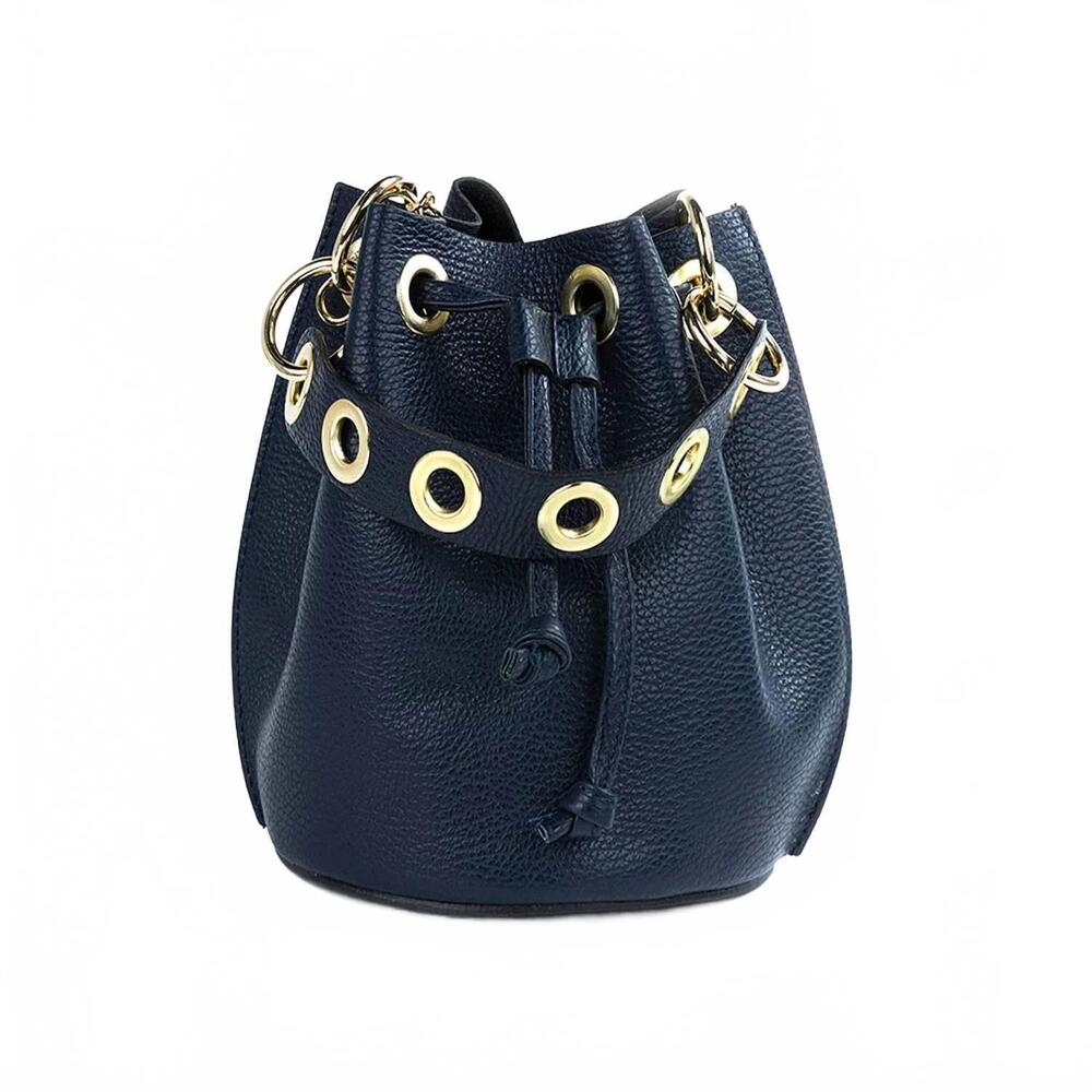 NEW GERMAN FUENTES women's italian leather with grommets large bucket bag in nav